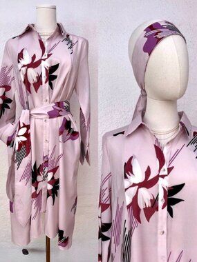 NWT NU PARCC The Color House Pink Floral Shirt Dress with Pockets Size Small